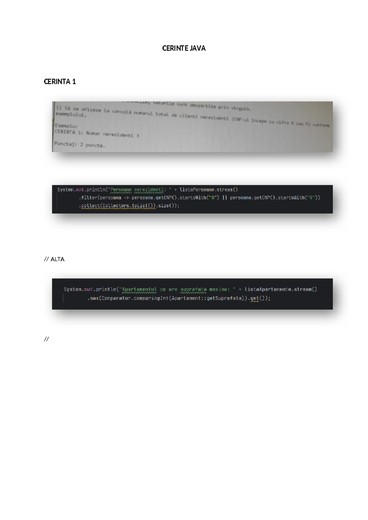 Cerinte JAVA 1-3 - Programare multiparadigma - Java - CERINTE JAVA ...