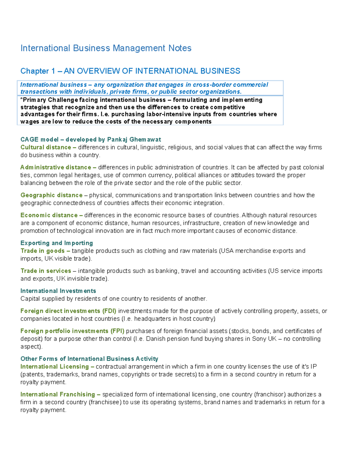 International Business Management Notes BSMAN3007 StuDocu