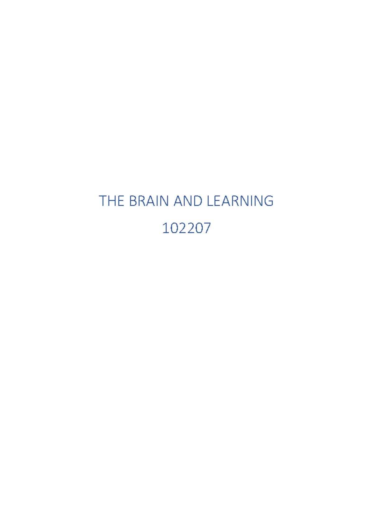 The Brain And Learning Lecture Notes THE BRAIN AND LEARNING 102207