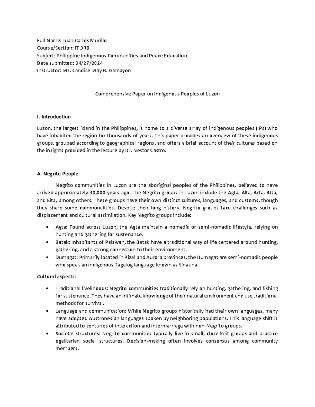 Murillo Comprehensive Paper IT3R8 - Full Name: Juan Carlos Murillo ...