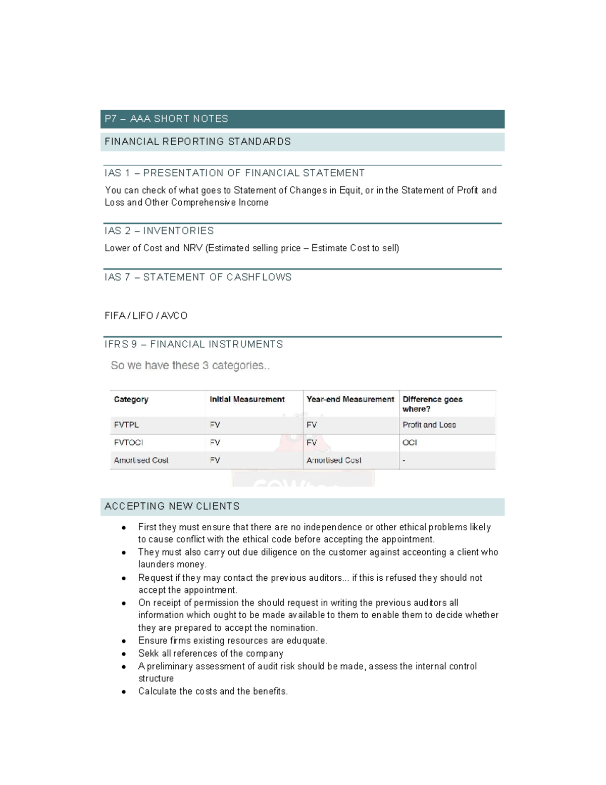 Short Notes - P7 – Aaa Short Notes Financial Reporting Standards Ias 1 