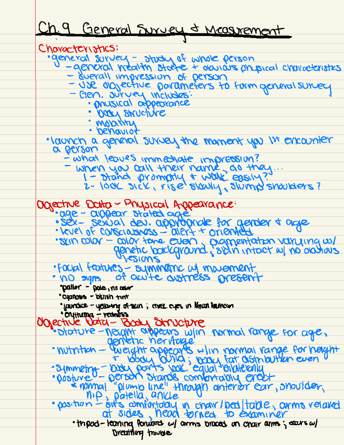 Health Assessment ch9 notes - Ch:9GeneralSuruey&Measurement ...