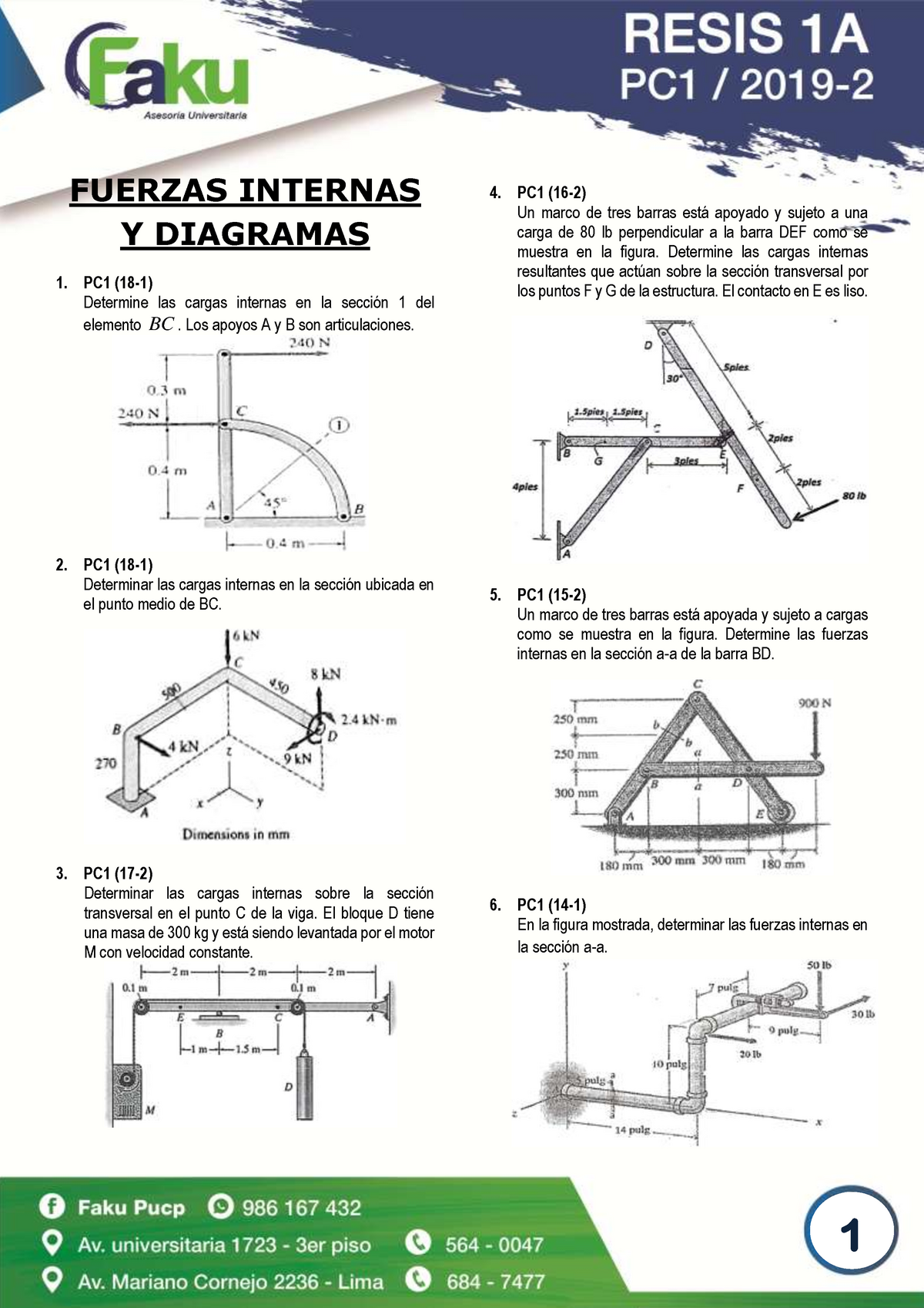 Pc1 Resis 1a Listo Web - FUERZAS INTERNAS Y DIAGRAMAS PC1 (18-1 ...