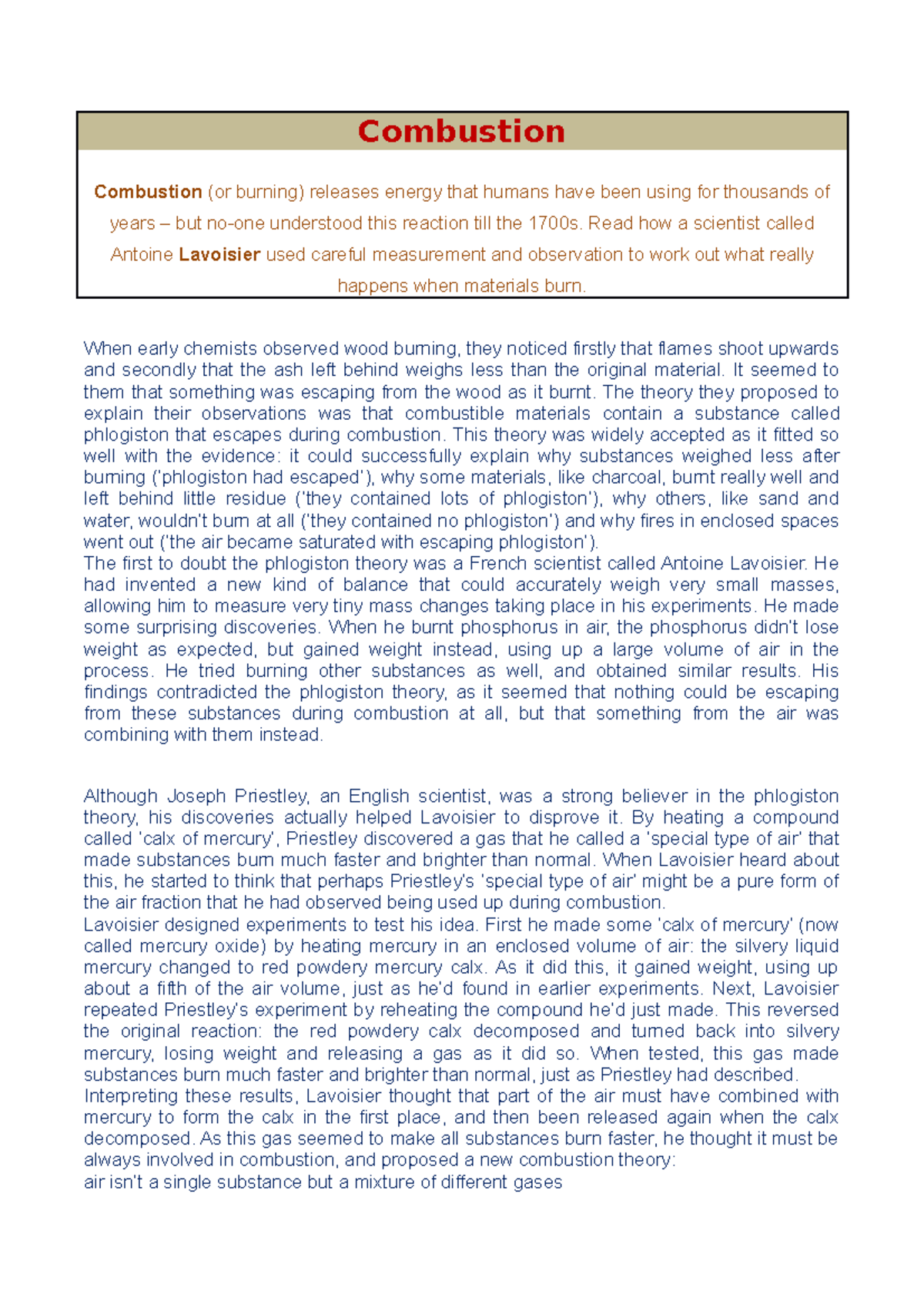 Combustion reactions (equilibrium) Combustion Combustion (or burning