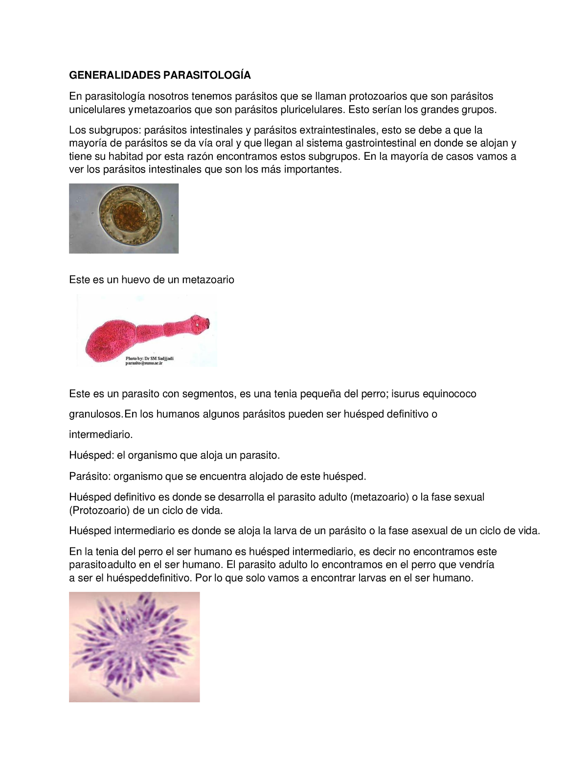 Resumen Parasitología GENERALIDADES PARASITOLOGÍA En parasitología nosotros tenemos parásitos