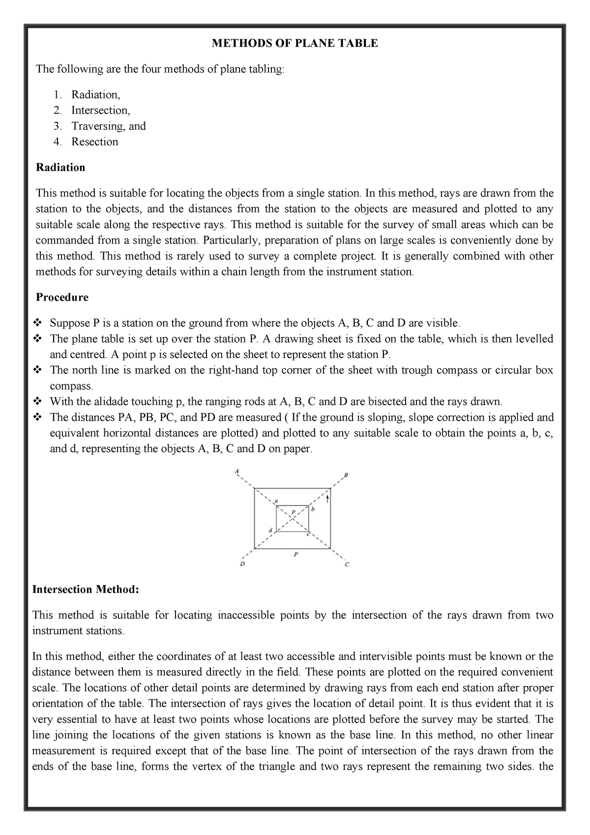 Methods OF Plane Table - METHODS OF PLANE TABLE The following are the ...