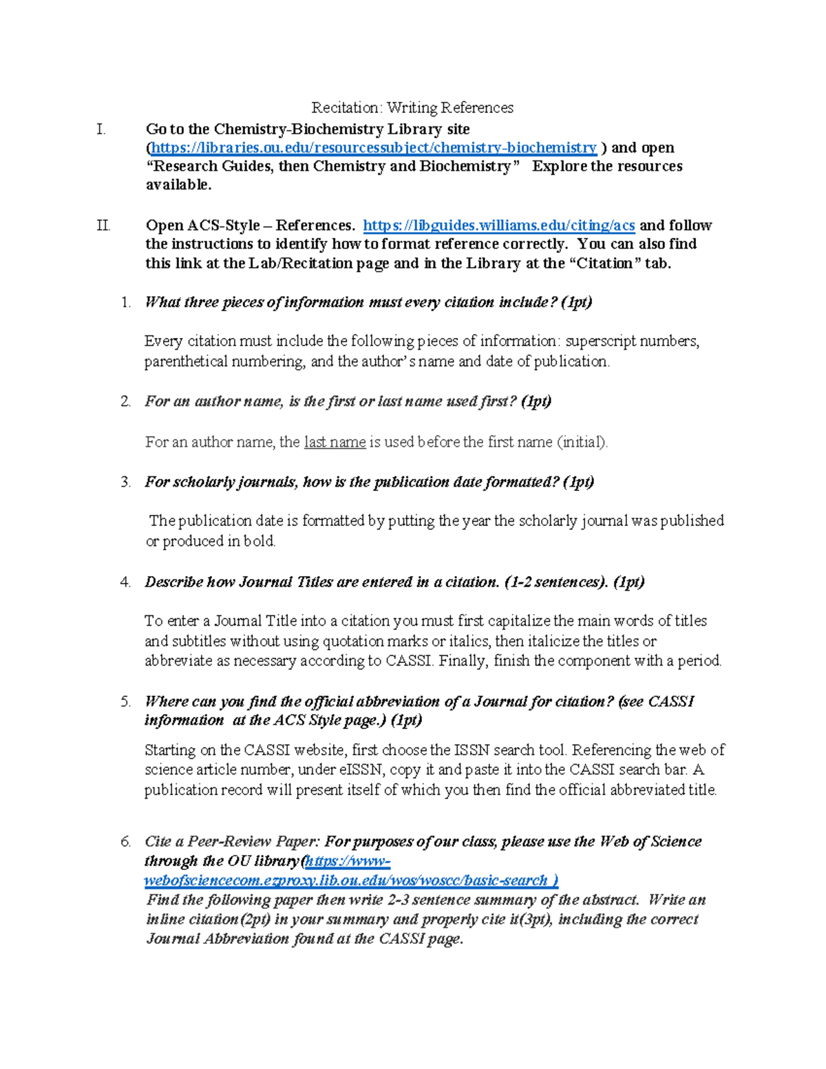 Recitation assignment 3 - Recitation: Writing References I. Go to the ...