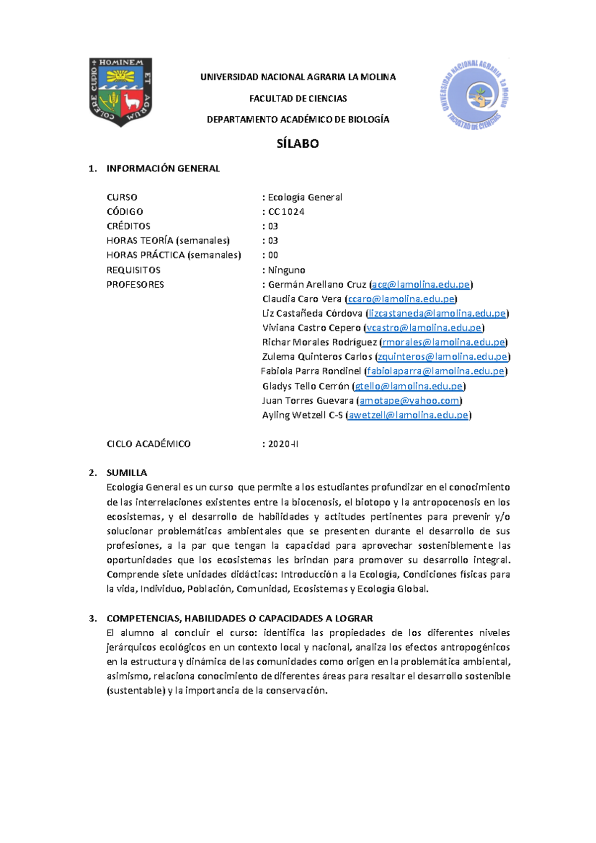 Ecología General Sílabo Por Competencias - UNIVERSIDAD NACIONAL AGRARIA ...