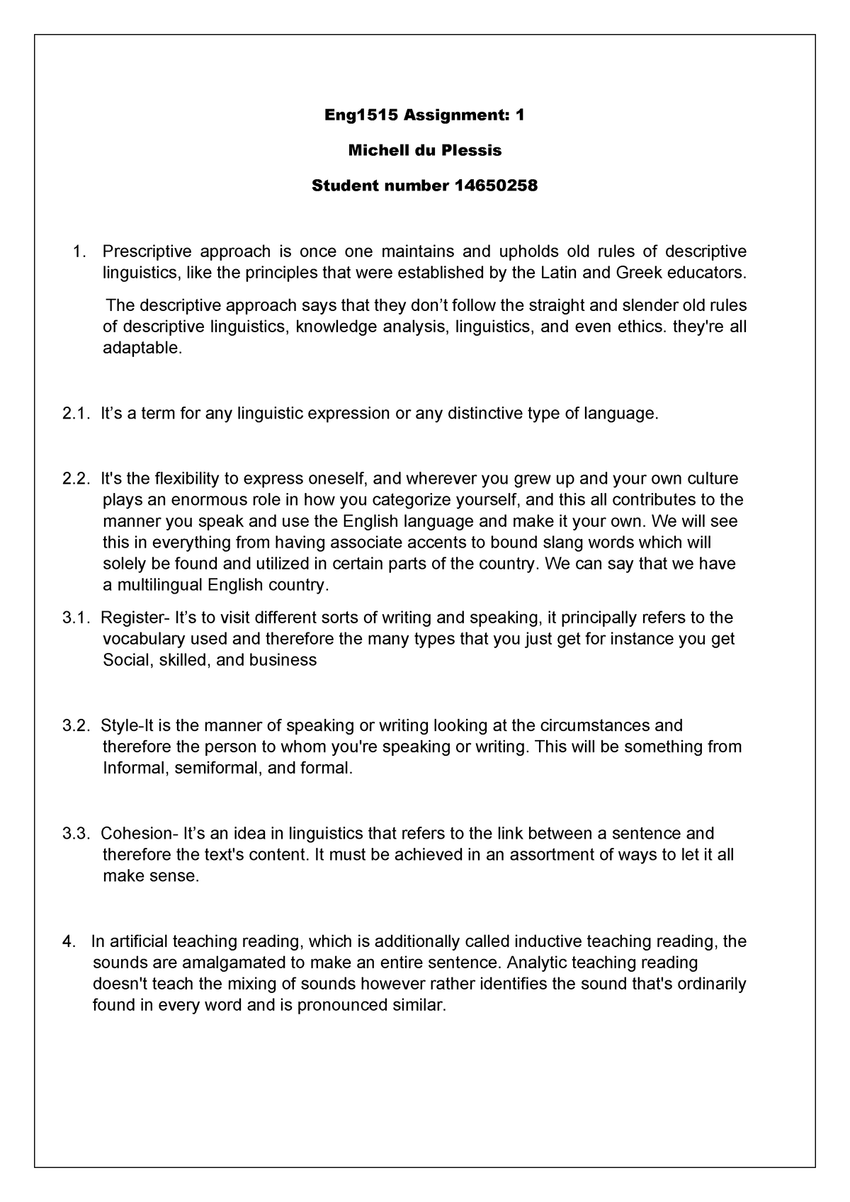 Eng1515 Assessment 1 Michell du Plessis - Eng1515 Assignment: 1 Michell ...