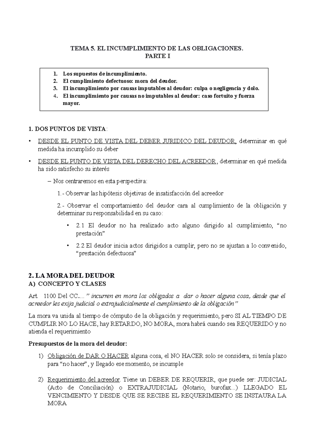 CIVIL II TEMA 5 - TEMA 5. EL INCUMPLIMIENTO DE LAS OBLIGACIONES. PARTE ...