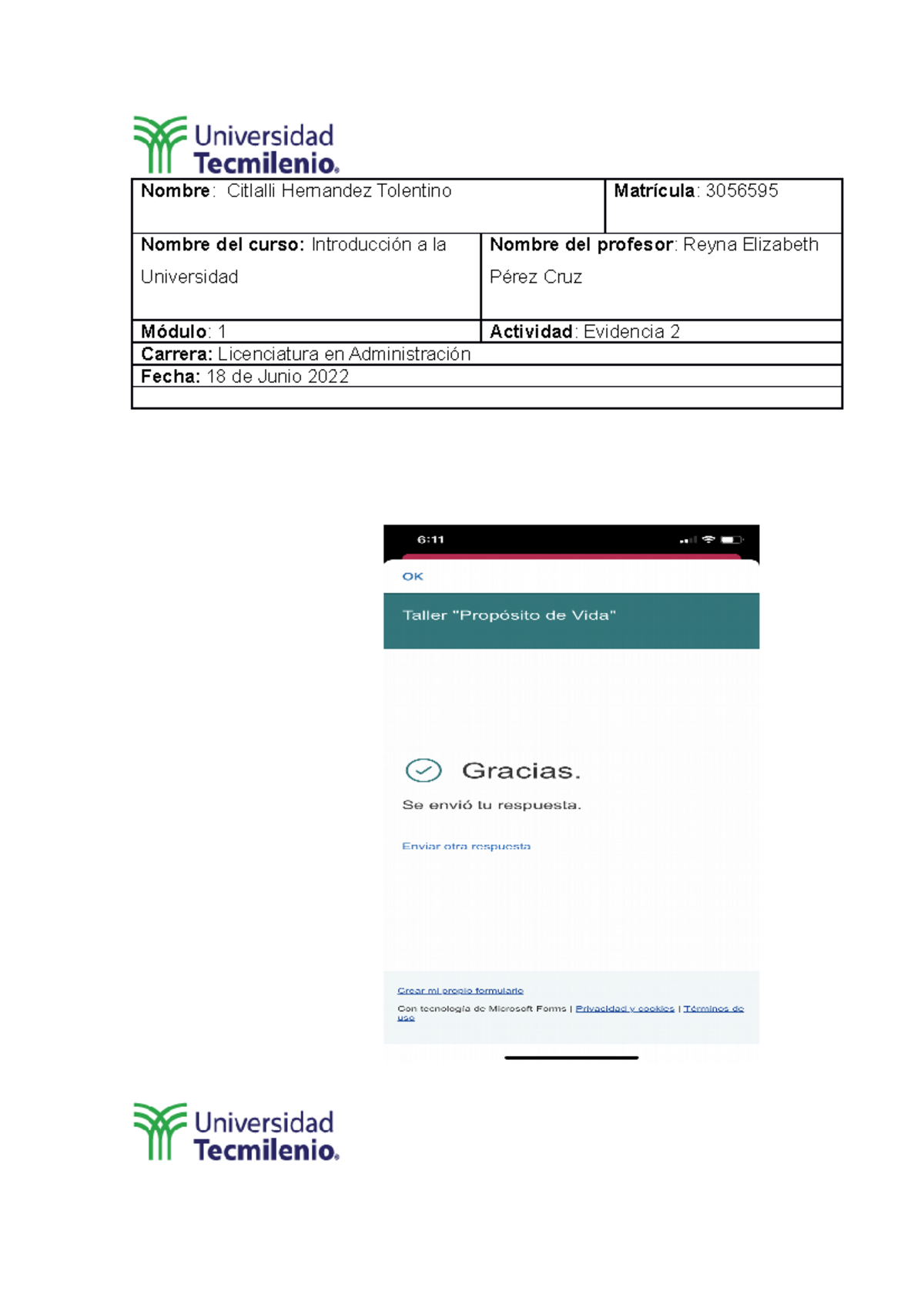 Evidencia 2 introduccion a la Universidad - Nombre : Citlalli Hernandez ...