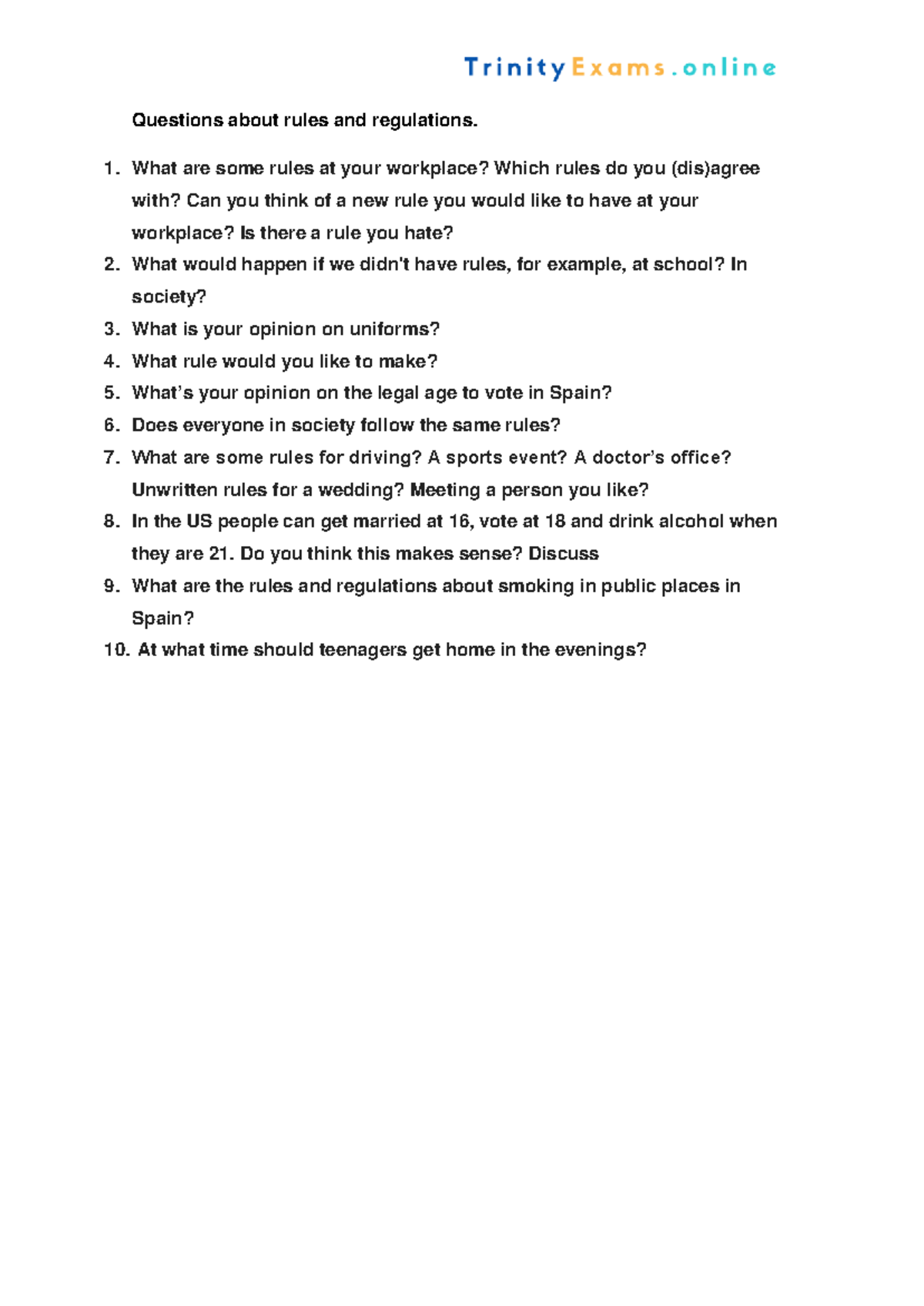 Questions about rules and regulations - What are some rules at your ...