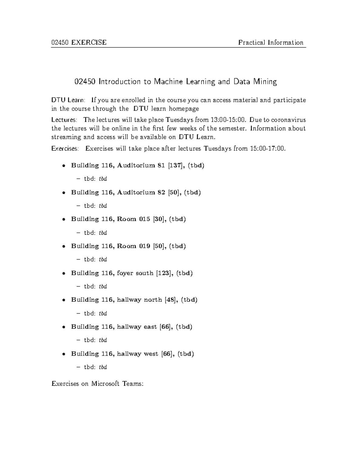 0 2450 syllabus and practicals - 02450 Introduction to Machine Learning ...