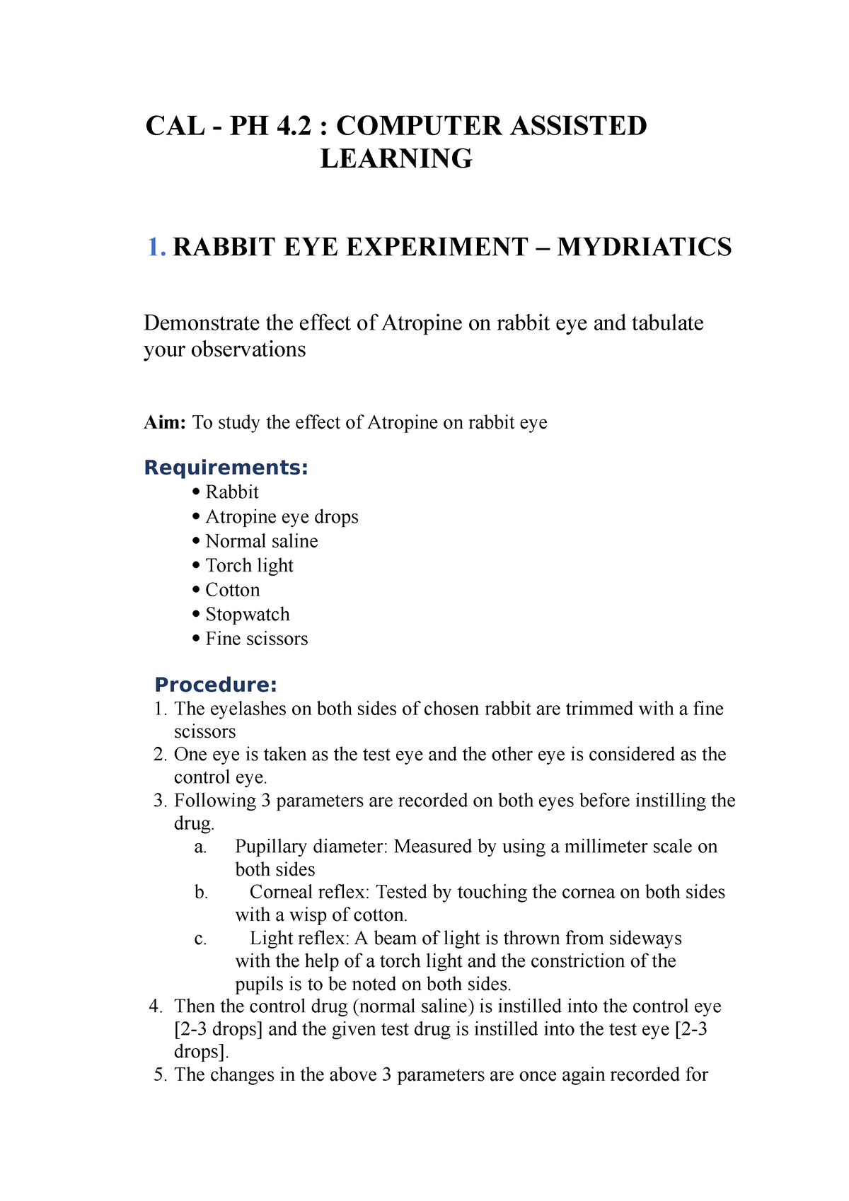 rabbit eye experiment pharmacology ppt