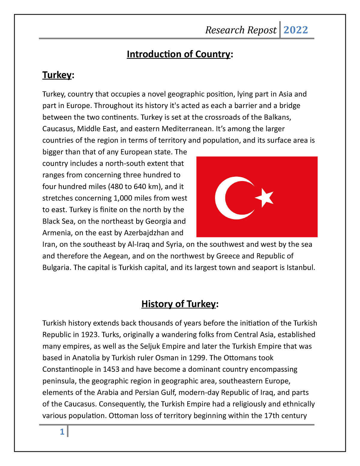 essay on turkey country