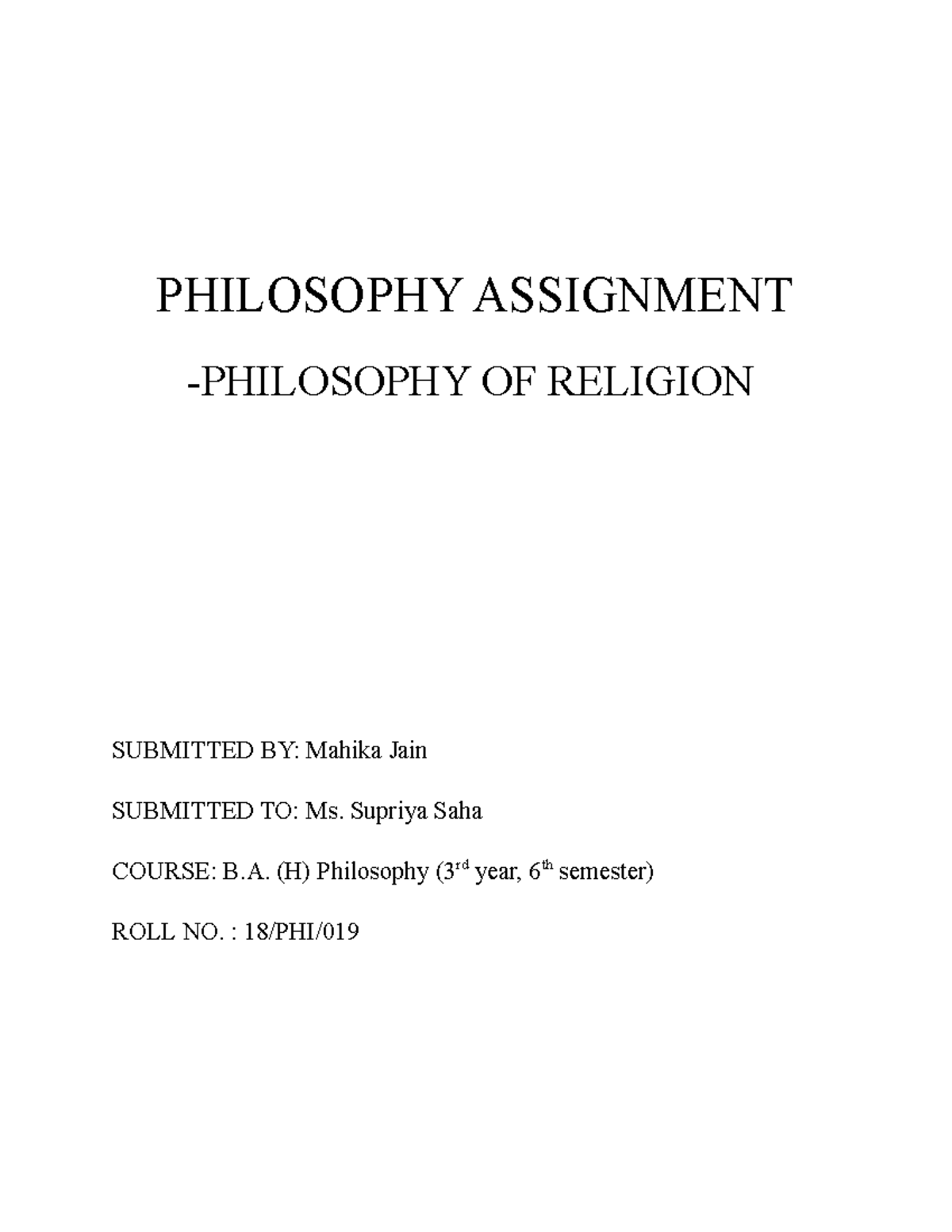 Assignment For Philosophy Of Religion, Ontological Argument ...