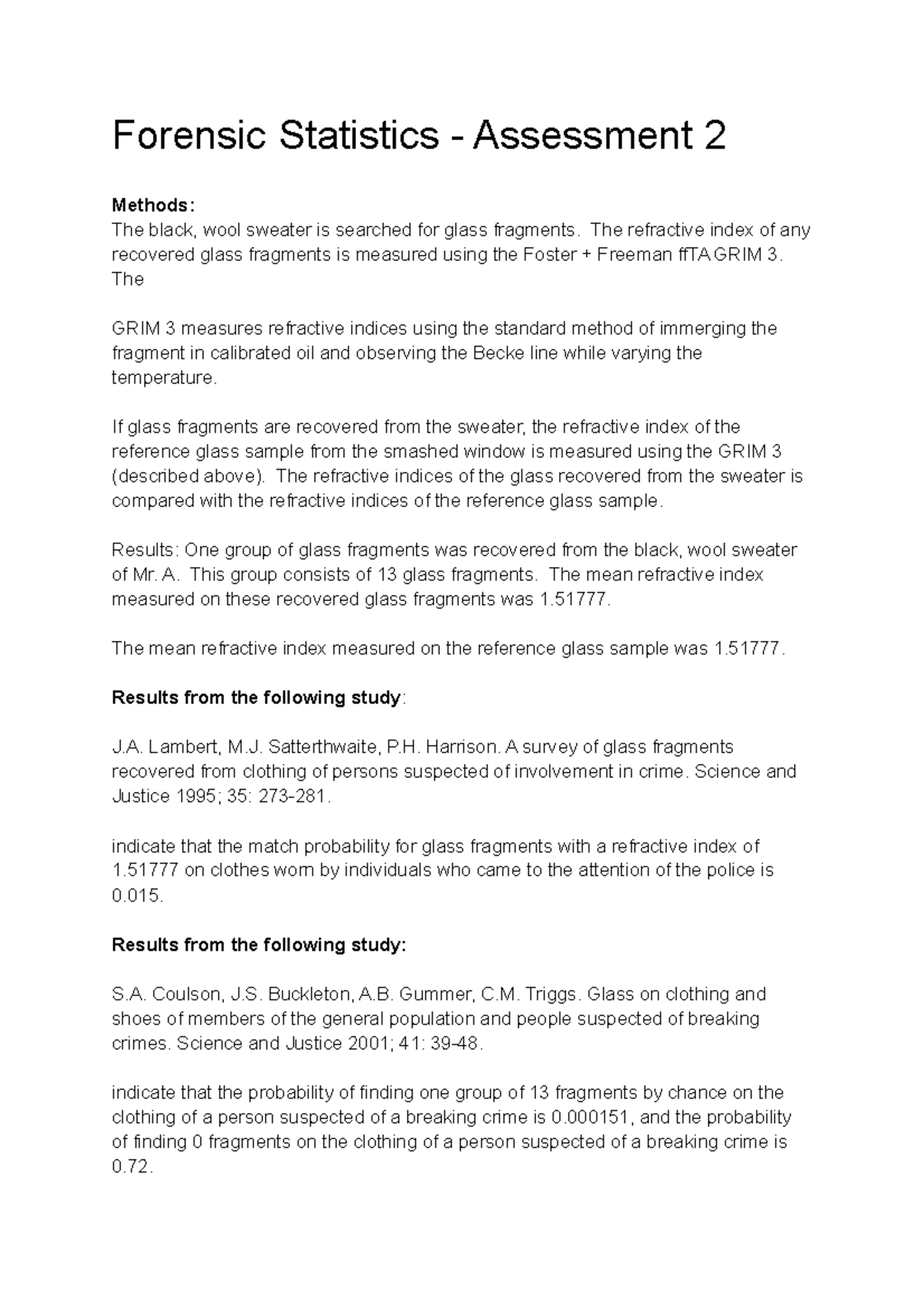 Forensic Stats Assessment Task 2 - Forensic Statistics - Assessment 2 ...