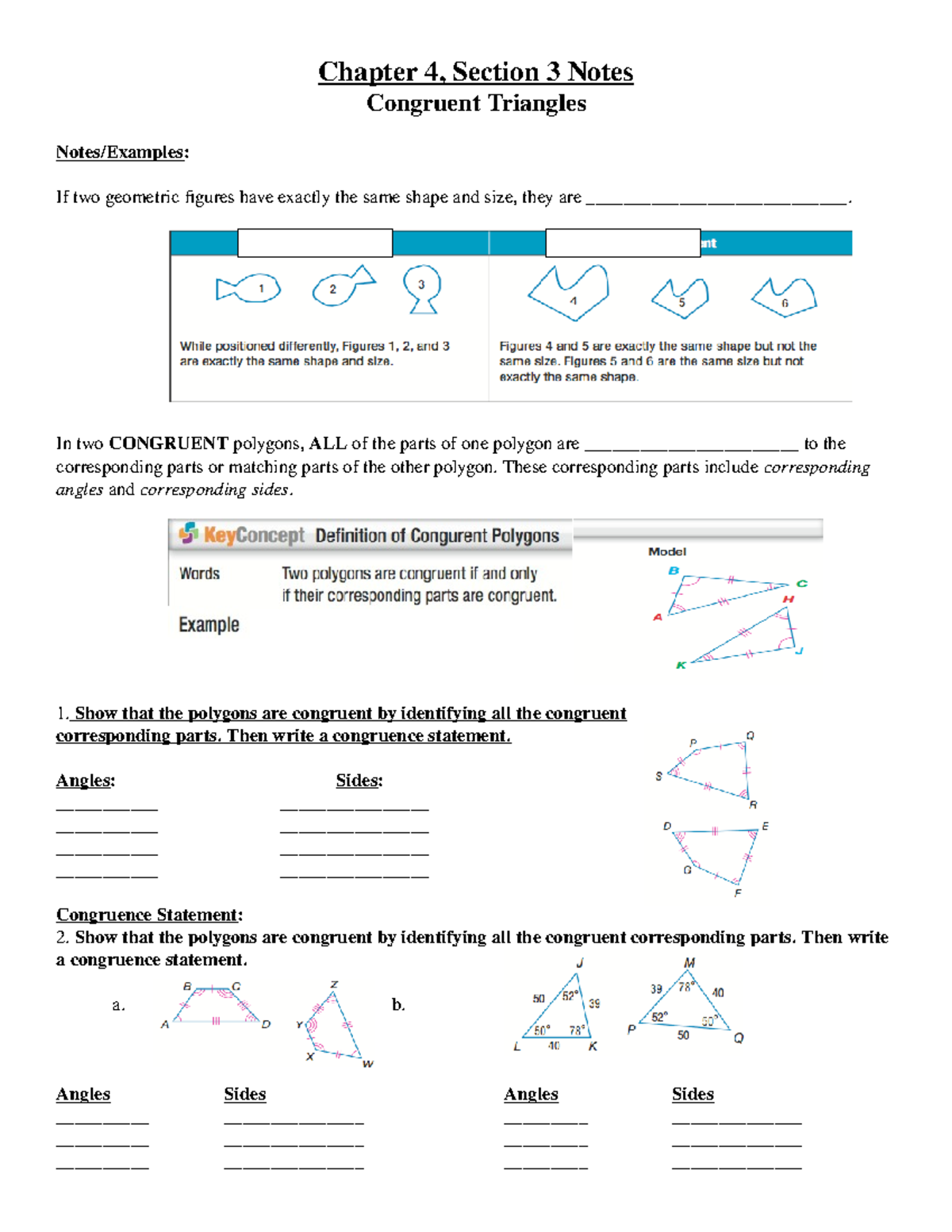 4.3 Notes medic notes - Chapter 4, Section 3 Notes Congruent Triangles ...