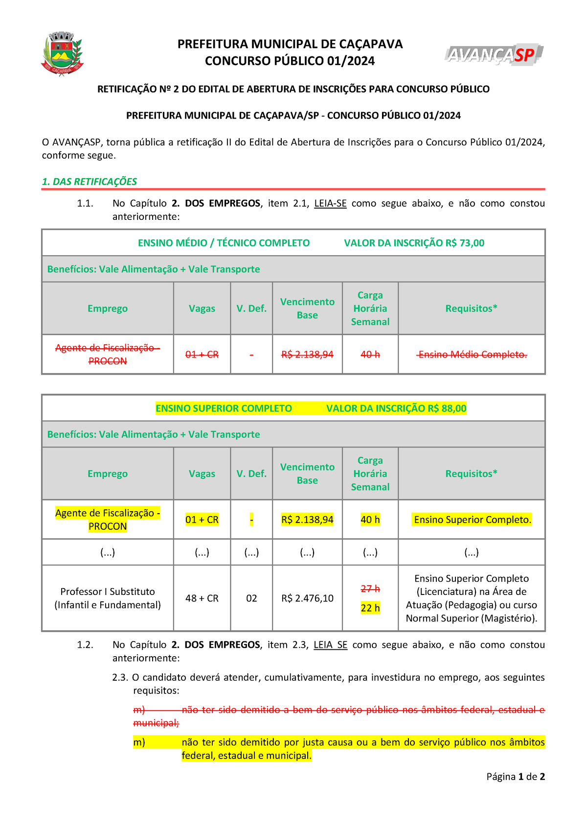 Retificacao Ii Edital De Abertura N 01 2024 - PREFEITURA MUNICIPAL DE ...