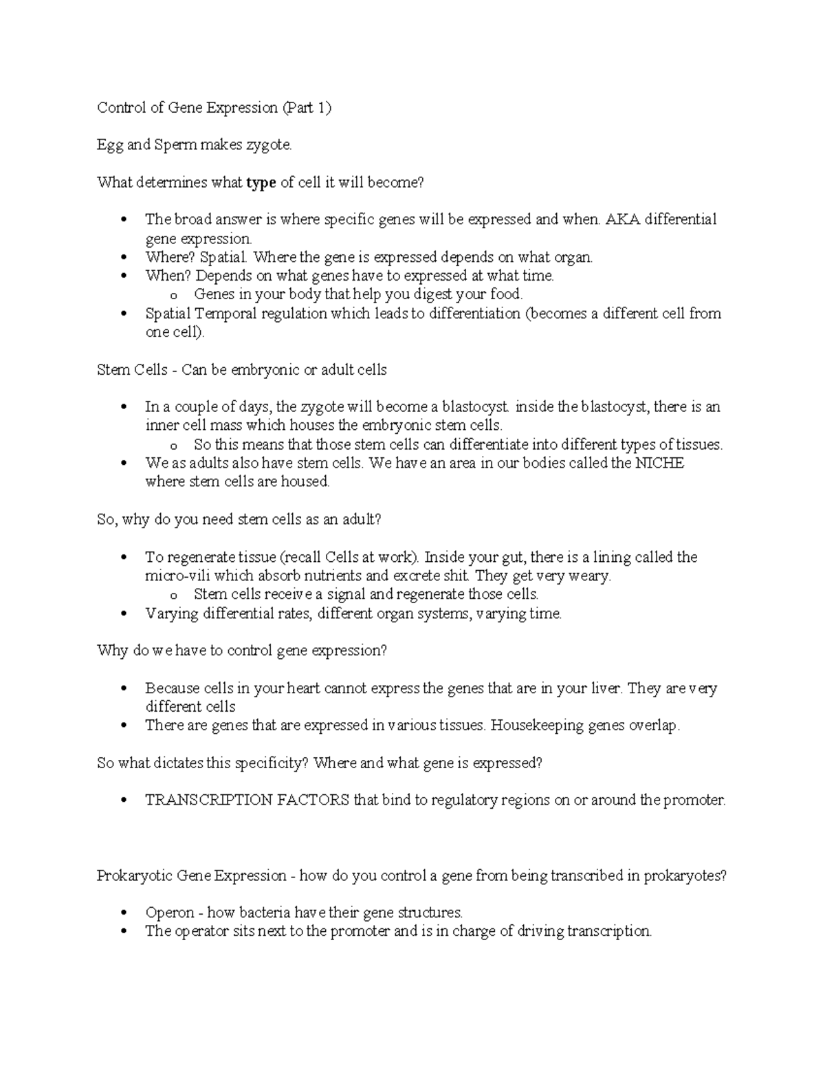 Cycle 8 Gene Expression Control of Gene Expression (Part 1) Egg and