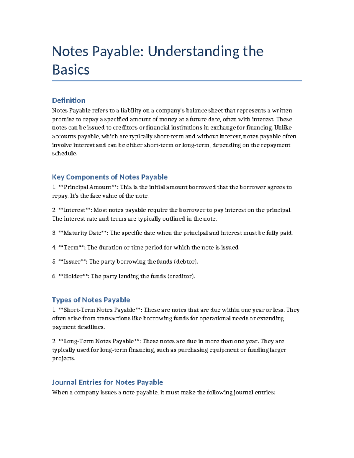 Notes Payable Lesson Notes Payable Understanding the Basics
