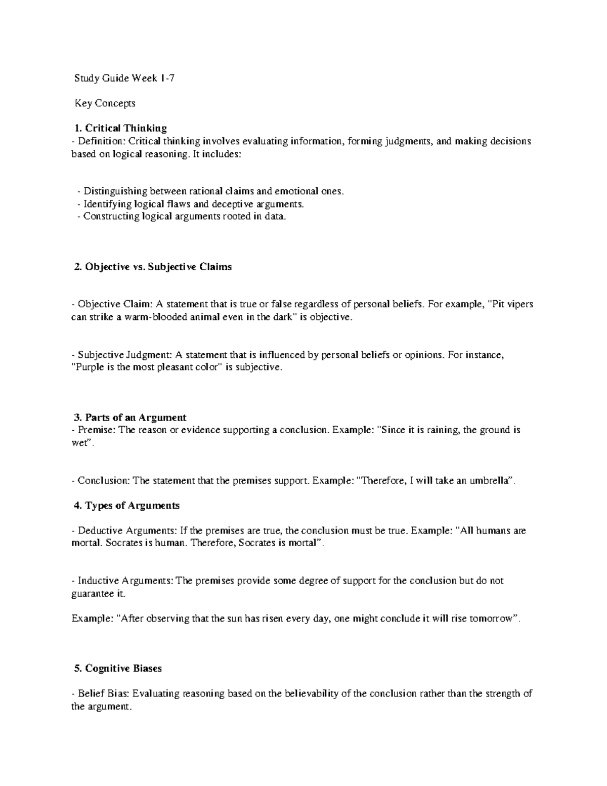 Study Guide Critical Thinking - Study Guide Week 1- 7 Key Concepts ...