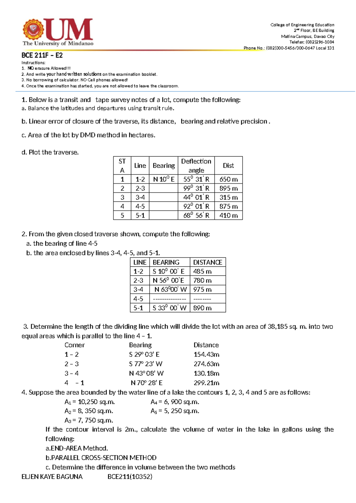 BCE 211F E2r1 1 - College of Engineering Education 2 nd Floor, BE ...