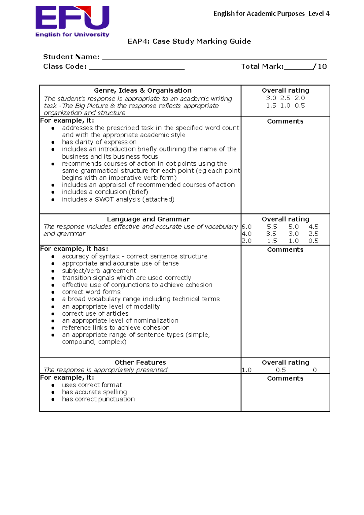 case study marking criteria