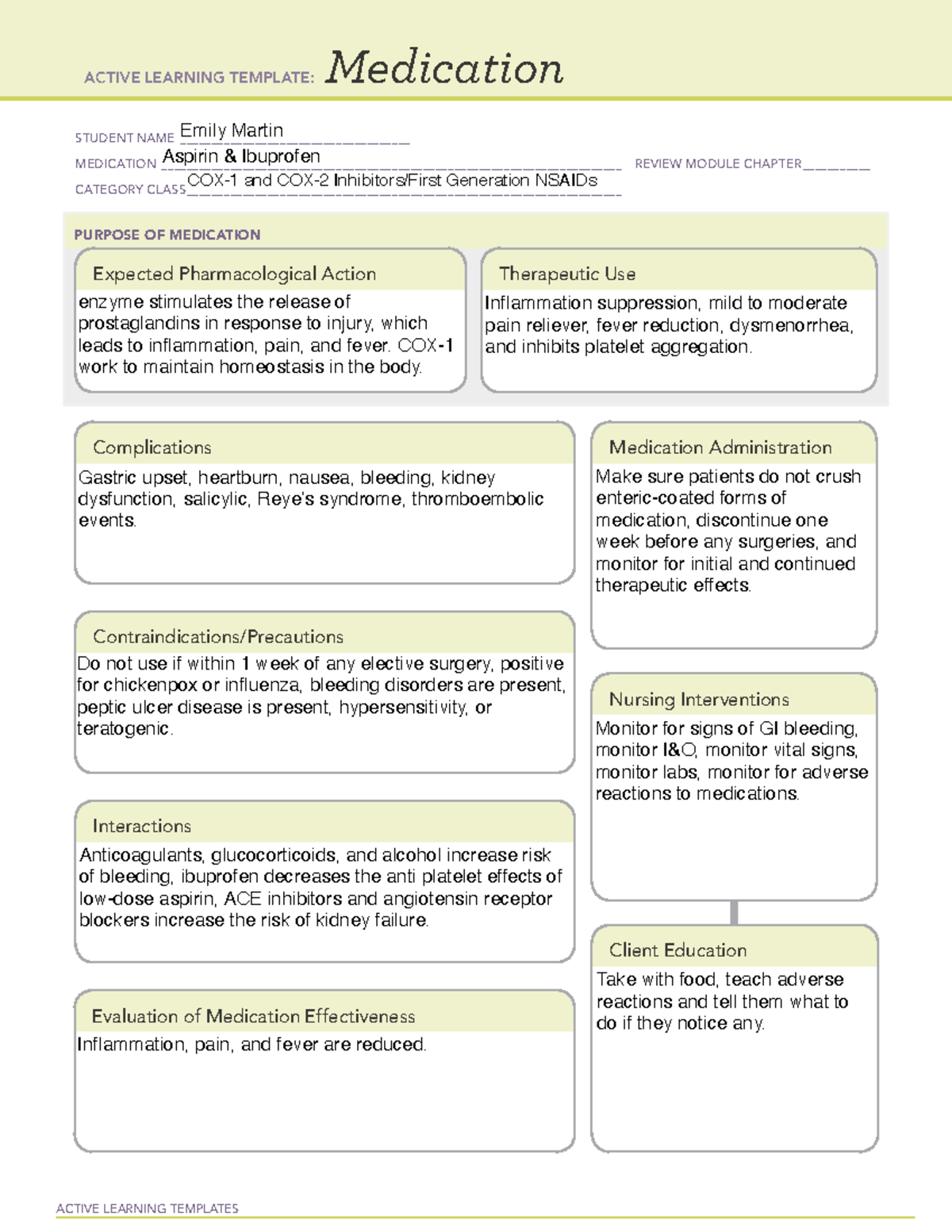 First Generation Nsaids - ACTIVE LEARNING TEMPLATES Medication STUDENT ...