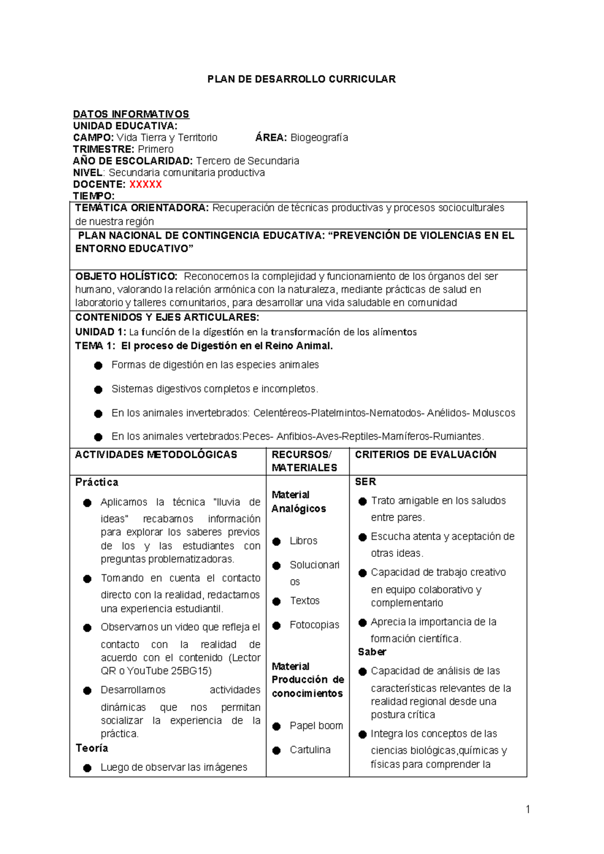 3ro Bio Geografía PDC 2020 - PLAN DE DESARROLLO CURRICULAR DATOS ...