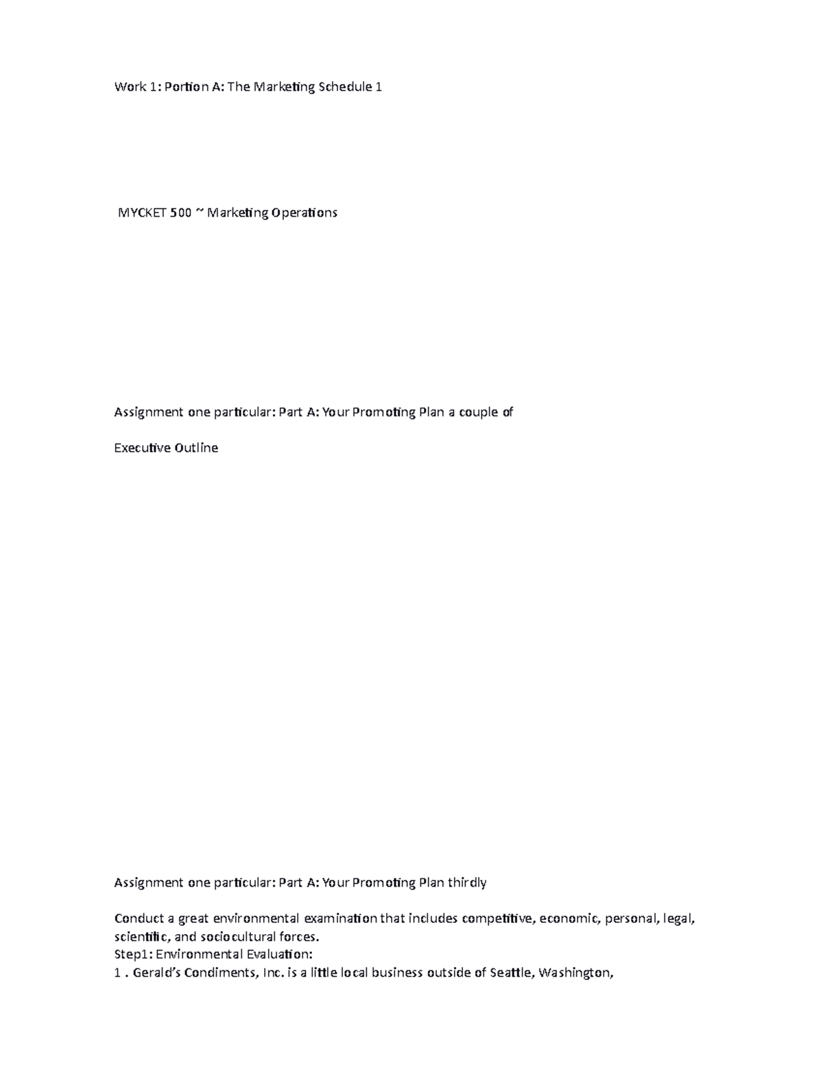 MKT 500 Assignment 1 Part A Marketing Plan5 - Work 1: Portion A: The ...