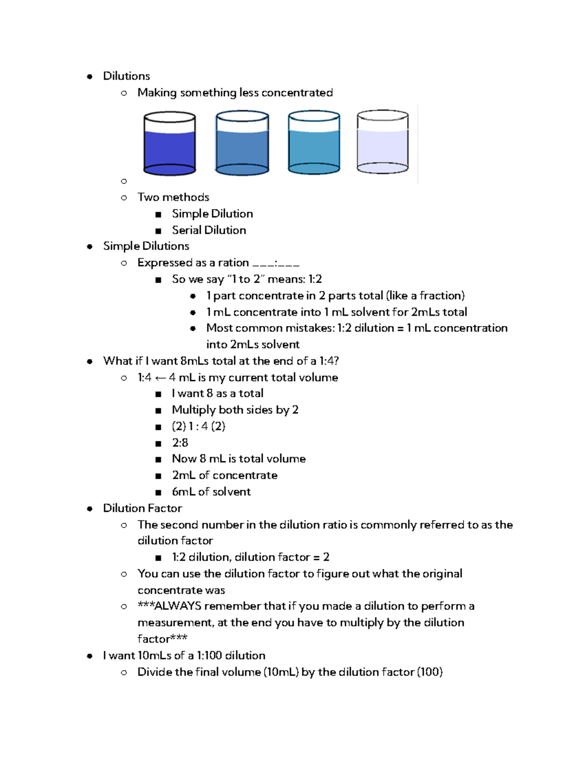 Colorimetry Dilutions Making something less concentrated Two methods