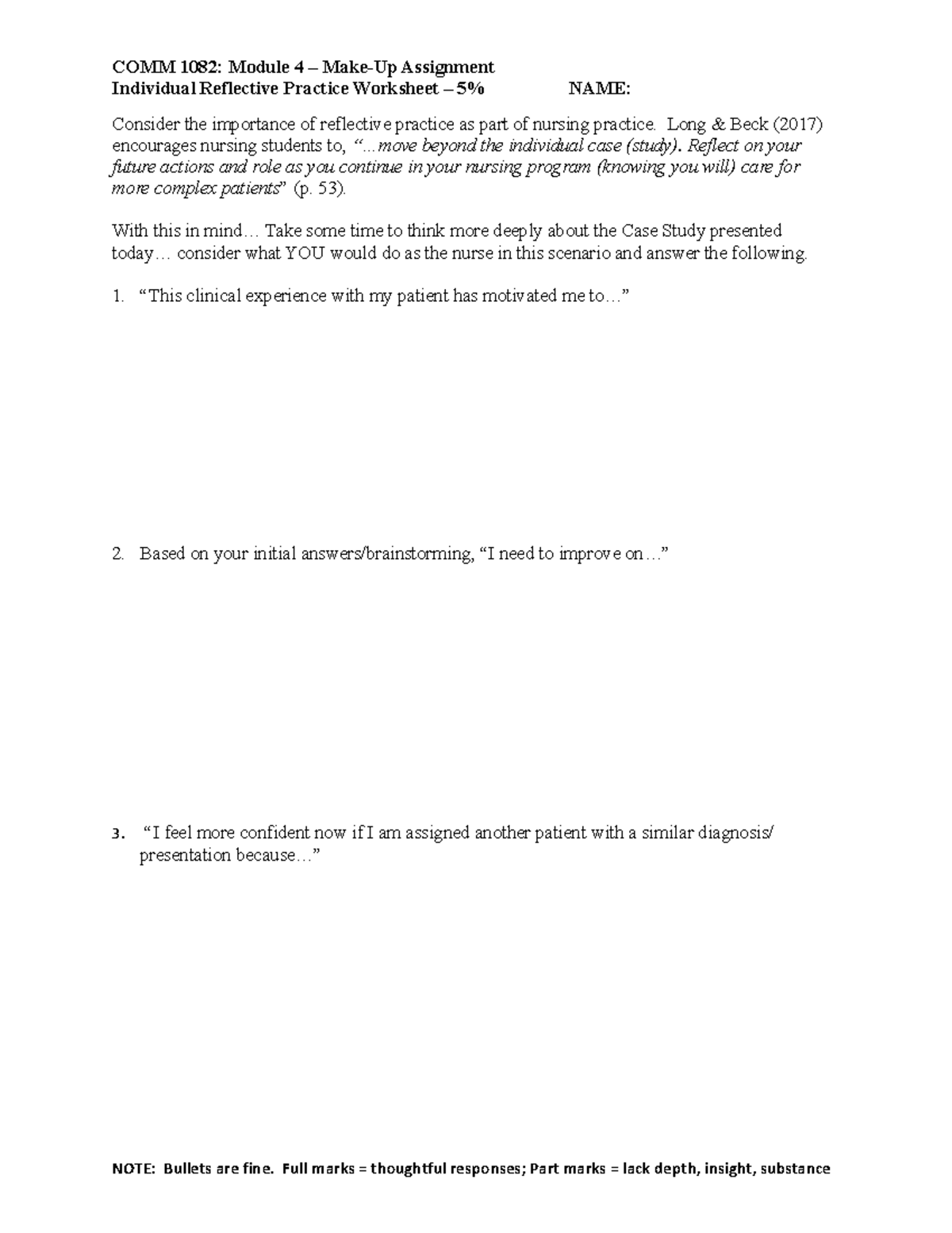 Individual Reflection Worksheet - 5% - Module 4 Make-Up Assignment ...