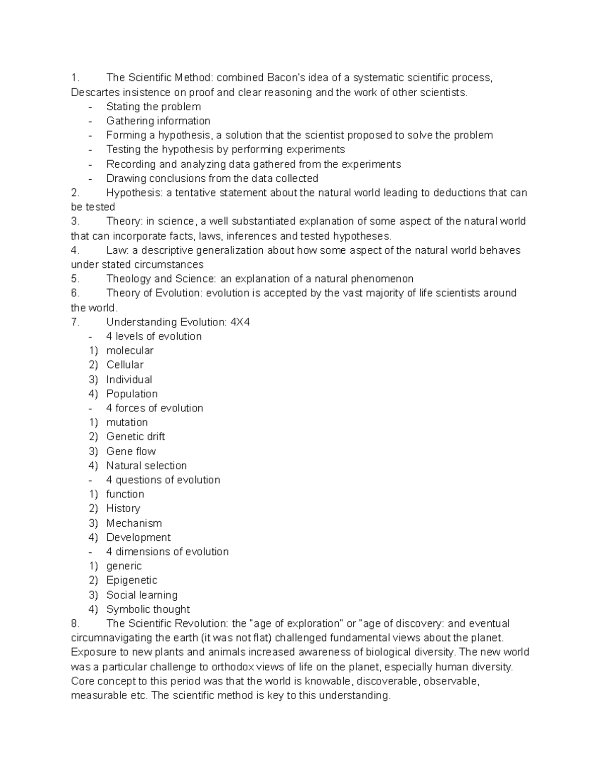 Anthropology Test 1 Key terms The Scientific Method combined Bacon’s