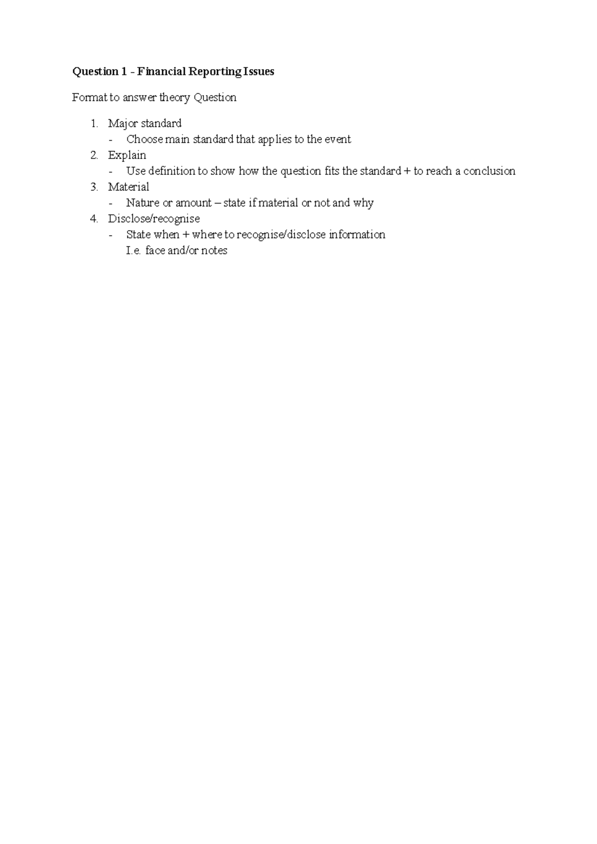 Sample/practice exam 2016, answers - Question 1 Financial Reporting ...