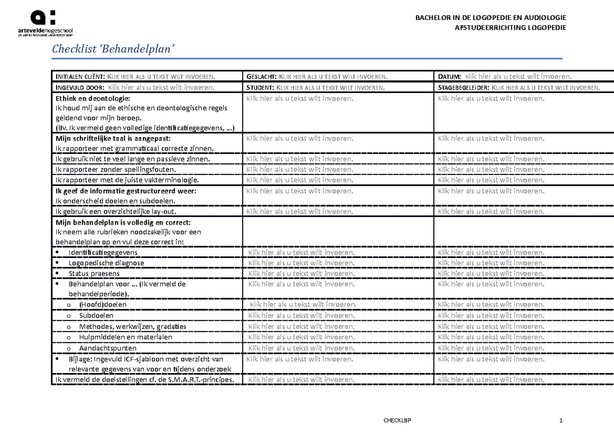 Checklist Behandelplan - BACHELOR IN DE LOGOPEDIE EN AUDIOLOGIE ...