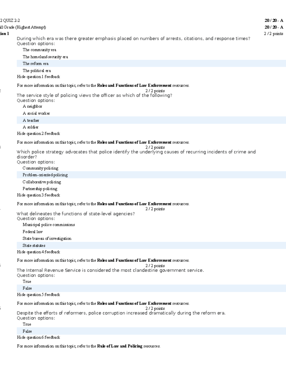 CJ 112 QUIZ 2 - CJ 112 2-2 Quiz - 20 / 20 - A 20 / 20 - A 1 2 / 2 ...