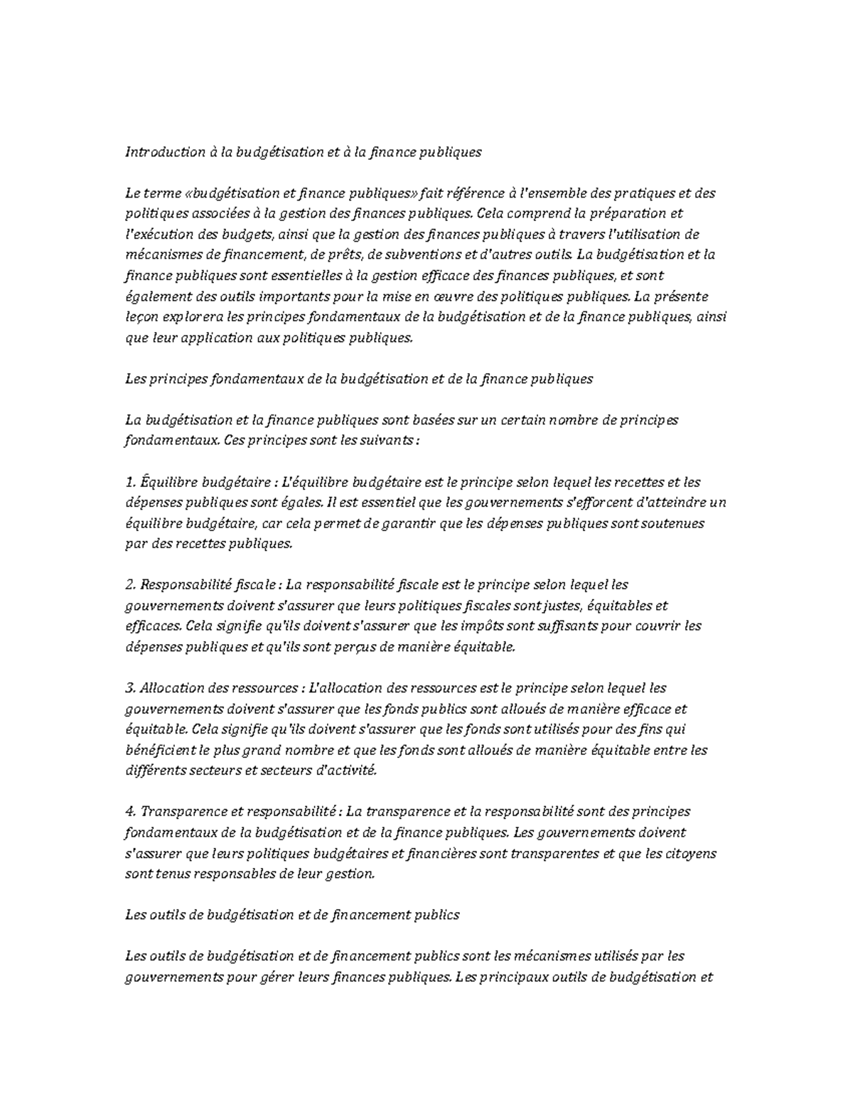 Public Budgeting and Finance Study Notes Introduction à la