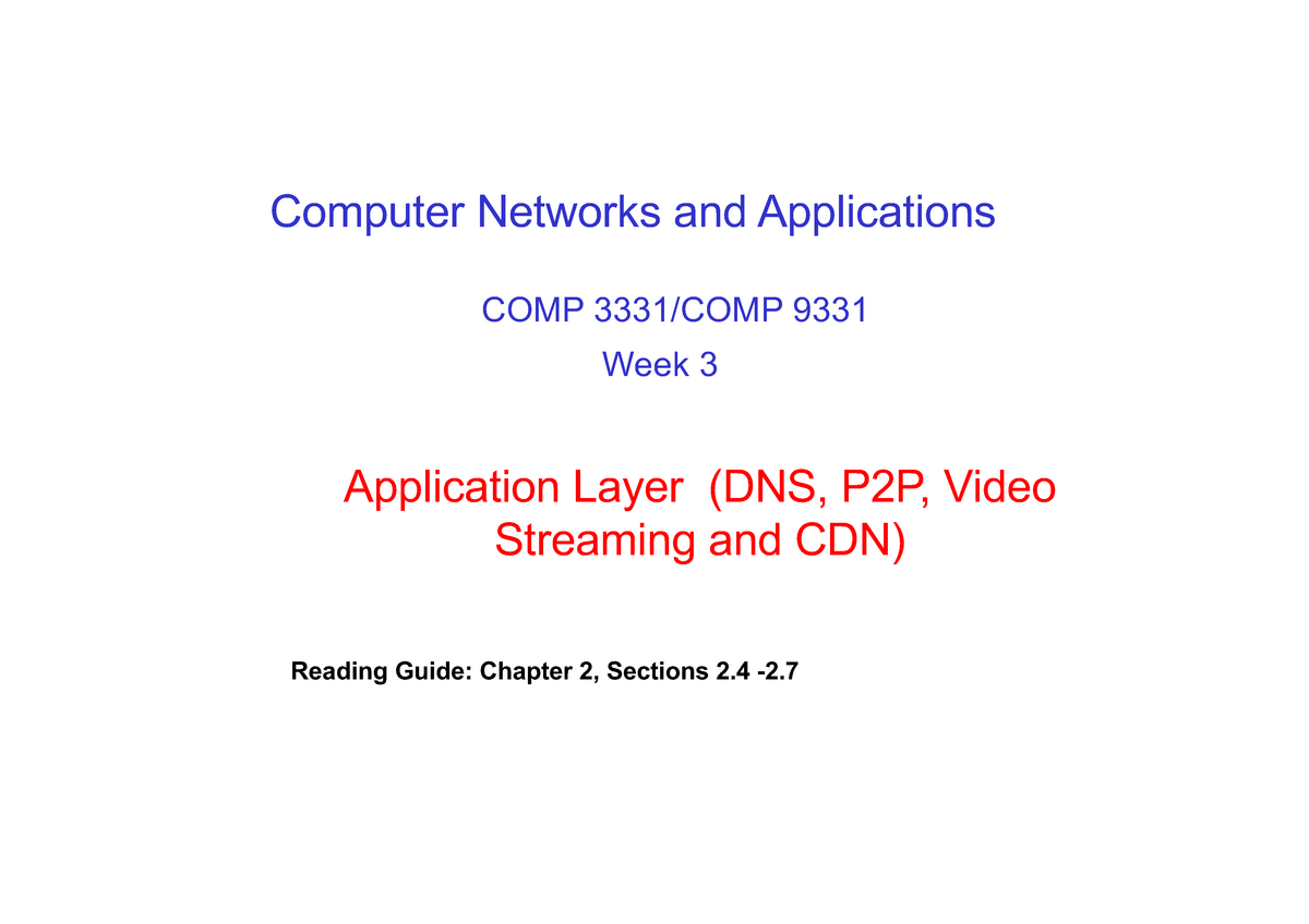 Application Layer Of DNS And P2P System - COMP3331 - UNSW Sydney - Studocu