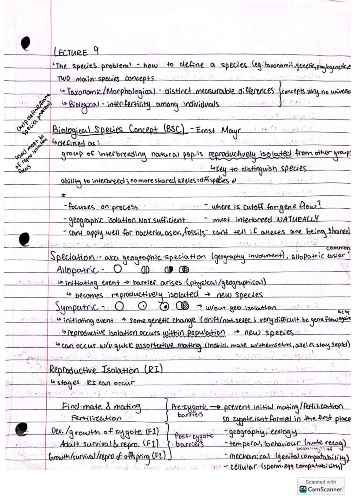 Lecture 9 Notes - LECTURE 9 species how to define a species (eg ...