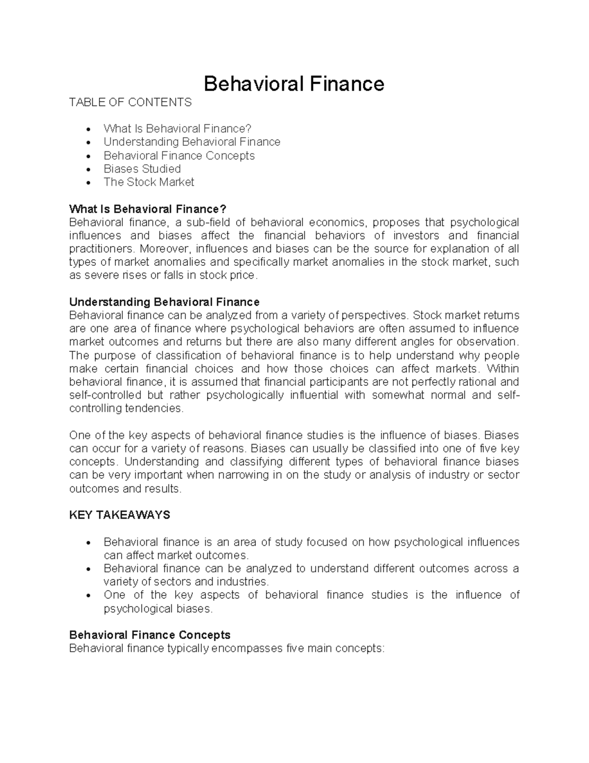 BF - Behavorial Finance - Behavioral Finance TABLE OF CONTENTS ÷ What ...