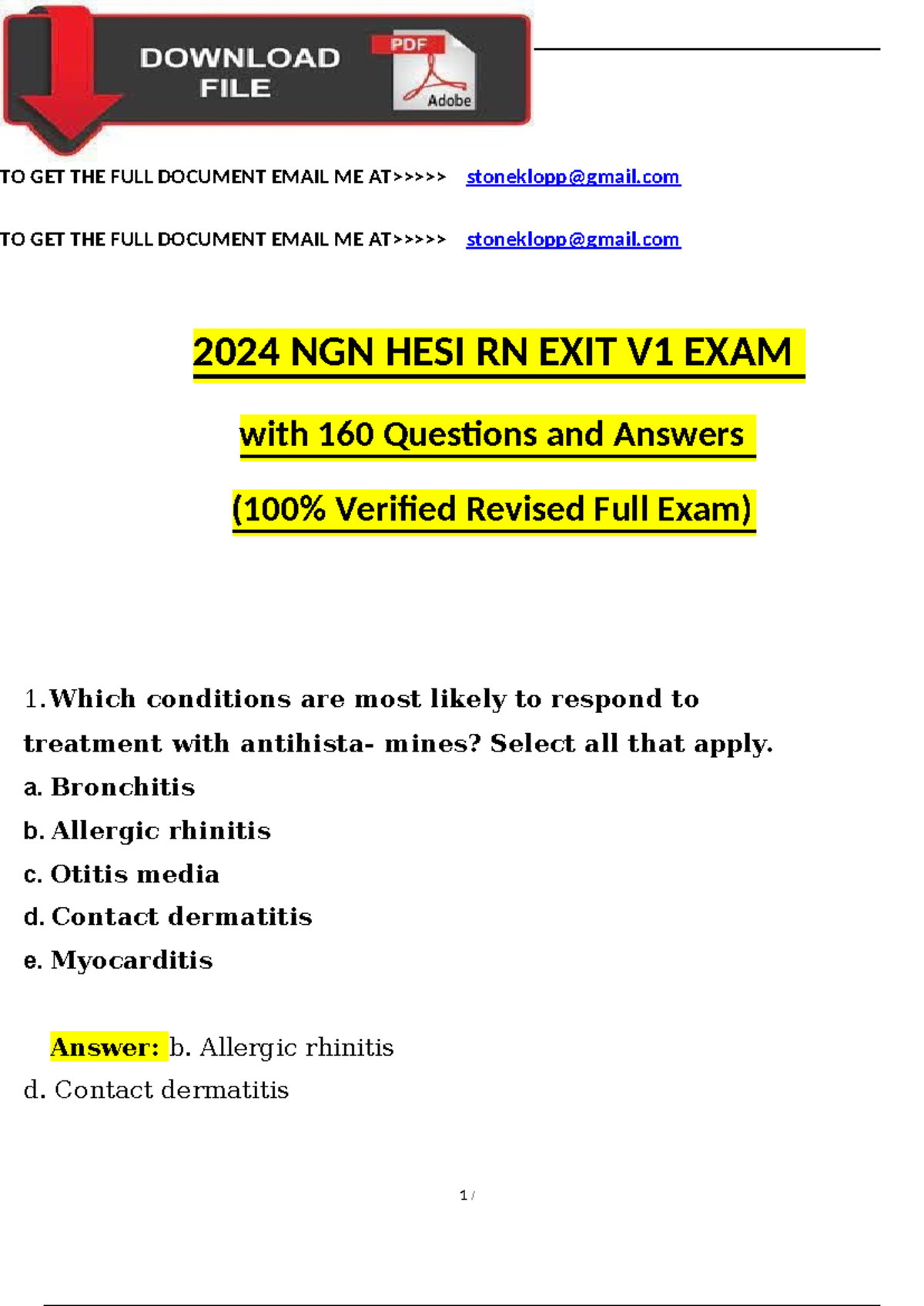 2024 NGN HESI RN EXIT V1 EXAM Questions AND Answers, 100% Verified ...