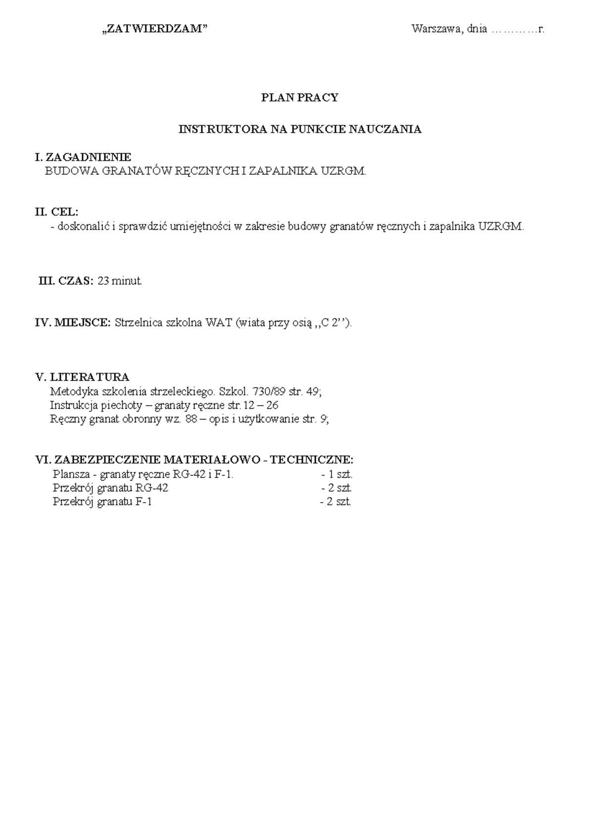 Plan Pracy Instruktora Na Punkcie Nauczania www.studocu.com