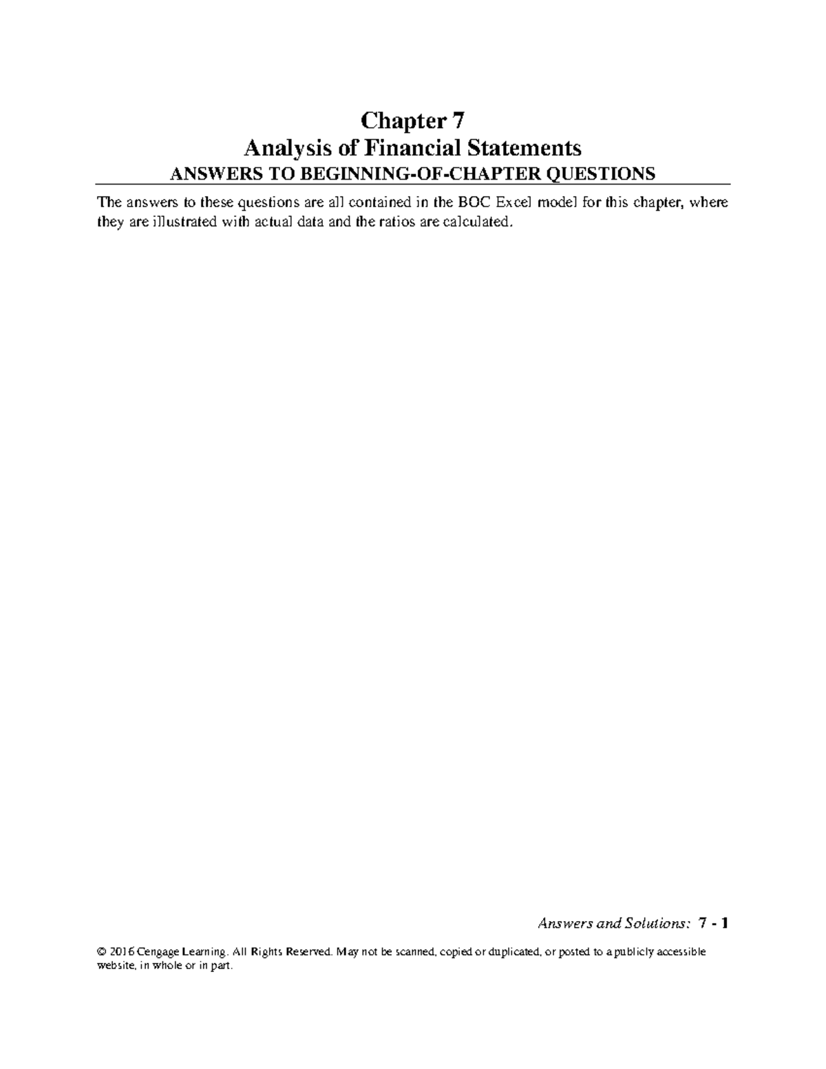 Solution Problems Of Chapter 7 - Chapter 7 Analysis Of Financial ...