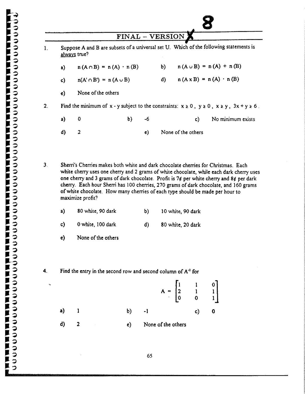 finite math answers to homework