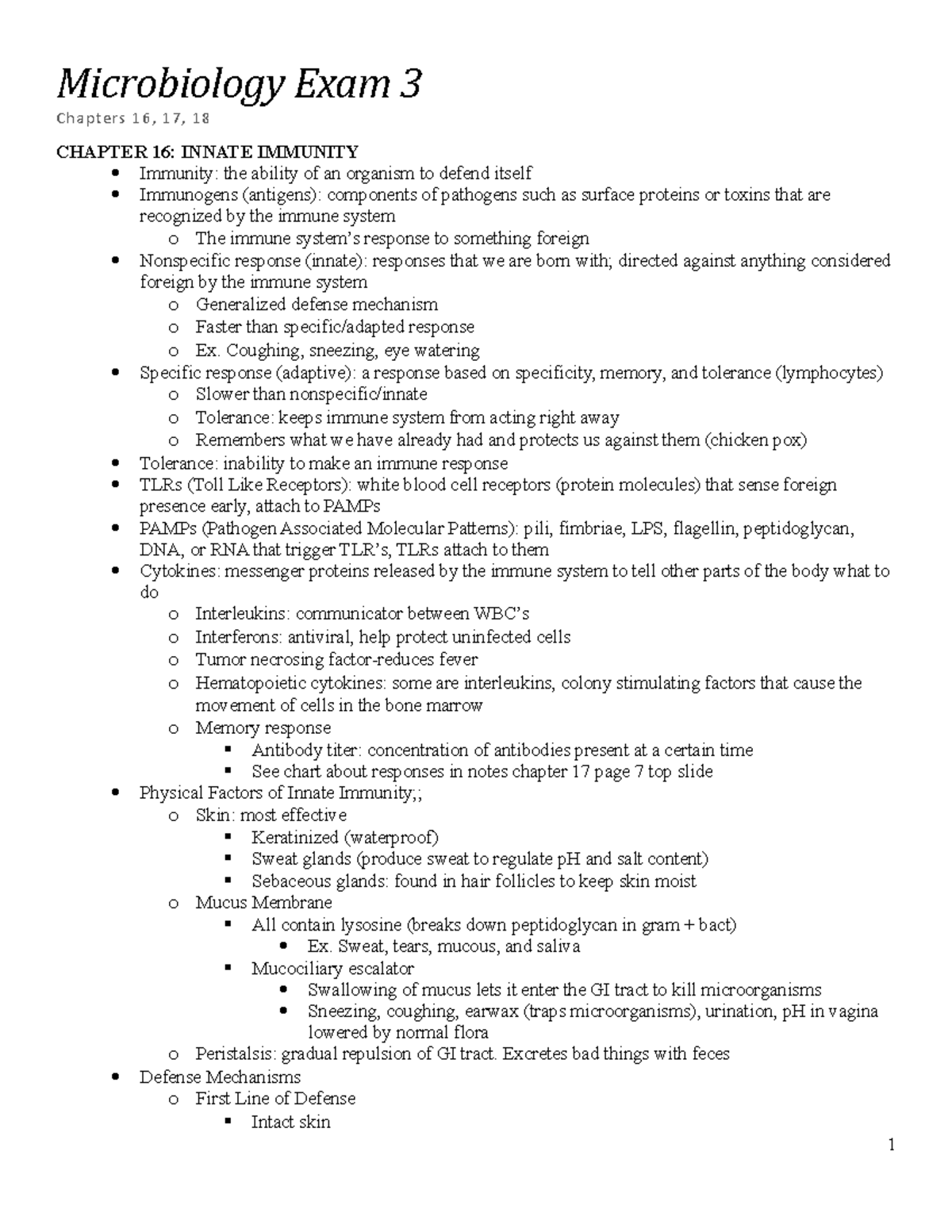 Exam 3 Study Guide - Microbiology Exam 3 Chapters 16, 17, 18 CHAPTER 16 ...