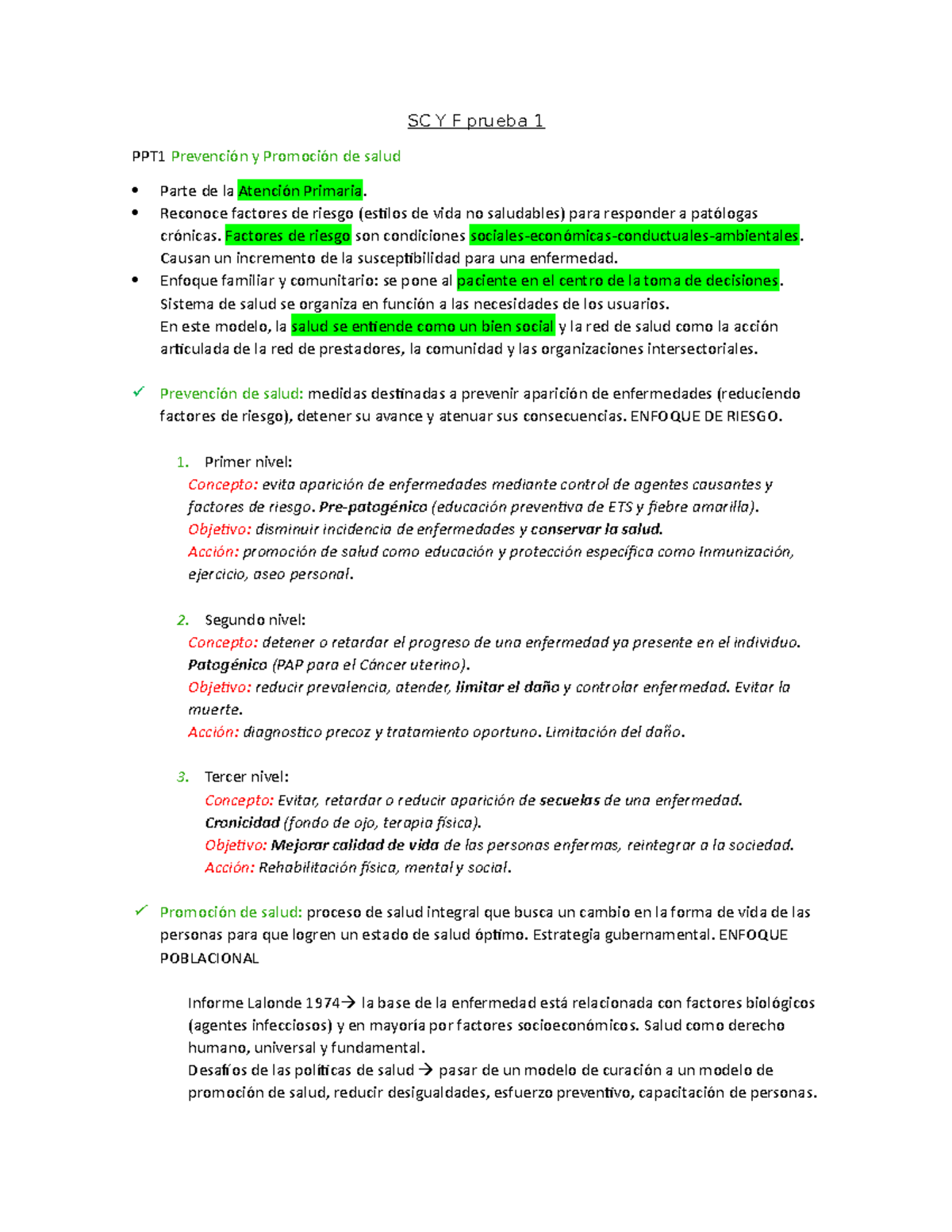 SC Y F prueba 1-2 - Resumen Salud Comunitaria y Familiar II - SC Y F prueba  1 PPT1 y de salud Parte - Studocu