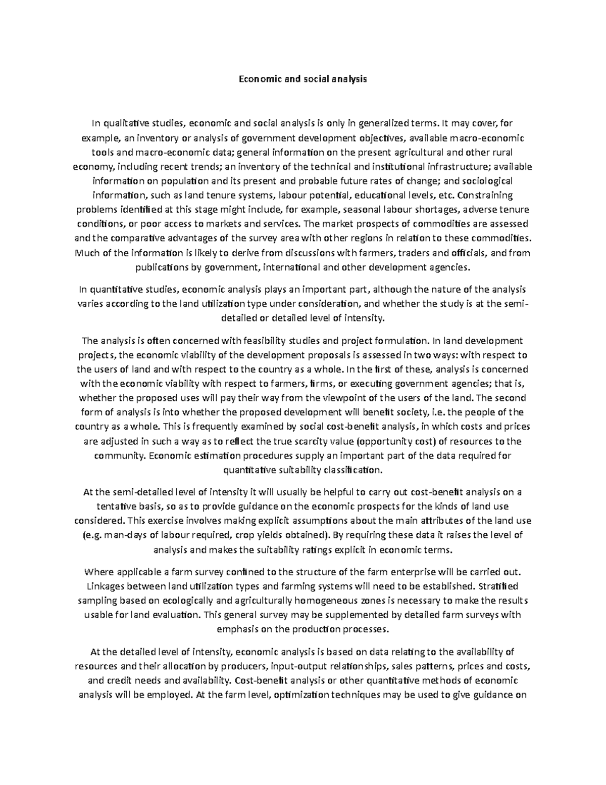 Economic and social analysis - It may cover, for example, an inventory ...