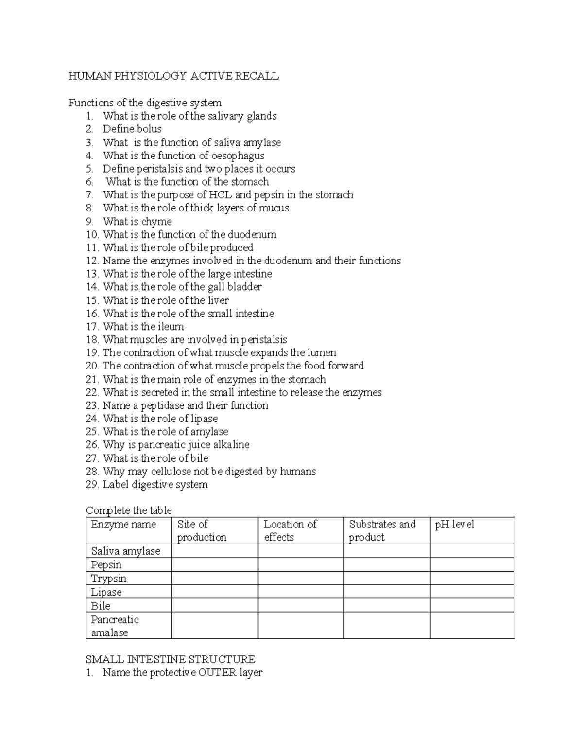 Human Physiology Active Recall HUMAN PHYSIOLOGY ACTIVE RECALL