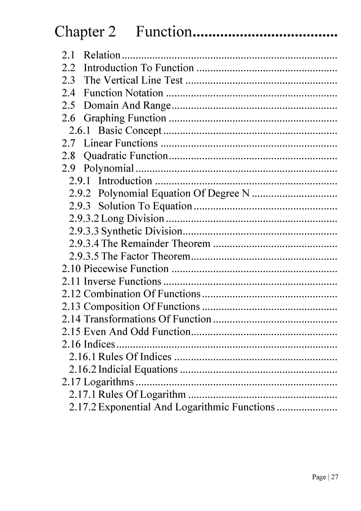 Chapter 2 MAT133 (Pre Calculus) - Chapter 2 Function